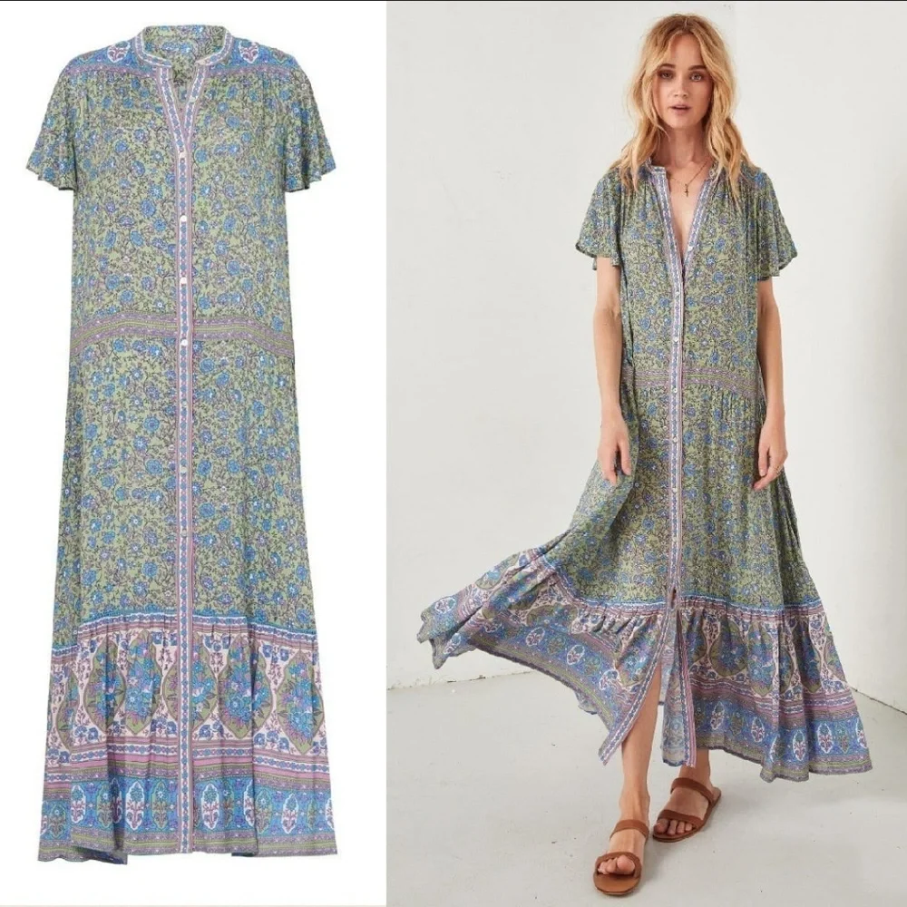 Spell jasmine flutter sleeve maxi dress jade gypsy - Picture 2 of 10